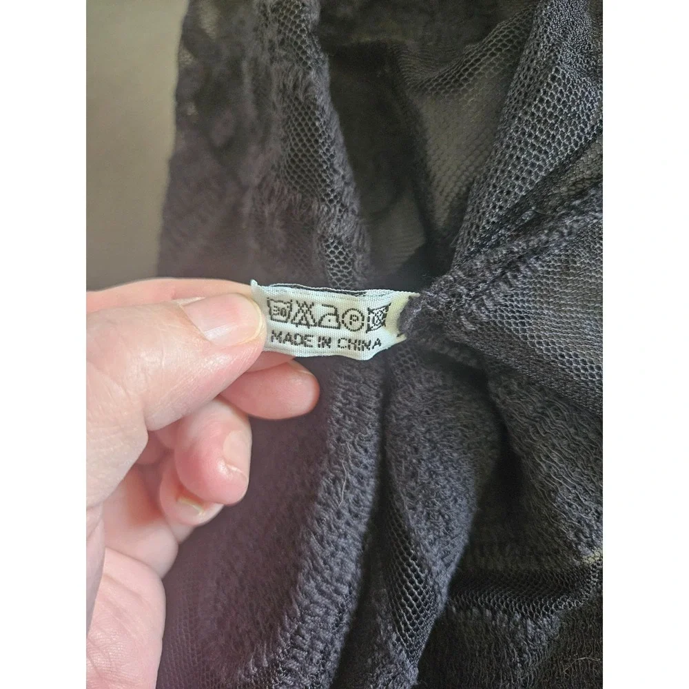 Black Lace Kimono Cardigan Sheer Duster Open Front‎ Boho Festival Witchy Gothic - Picture 7 of 7